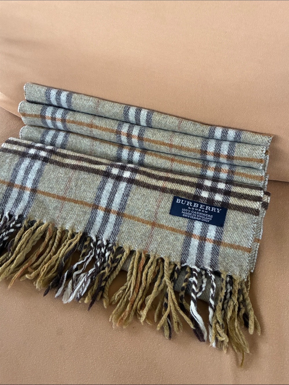 Burberry Plaid Scarf in Green and Beige